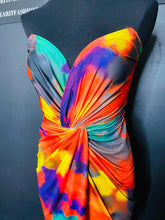 Load image into Gallery viewer, Womens Multi Color Art Deco Strapless Ruched Bodycon Dress 8/10

