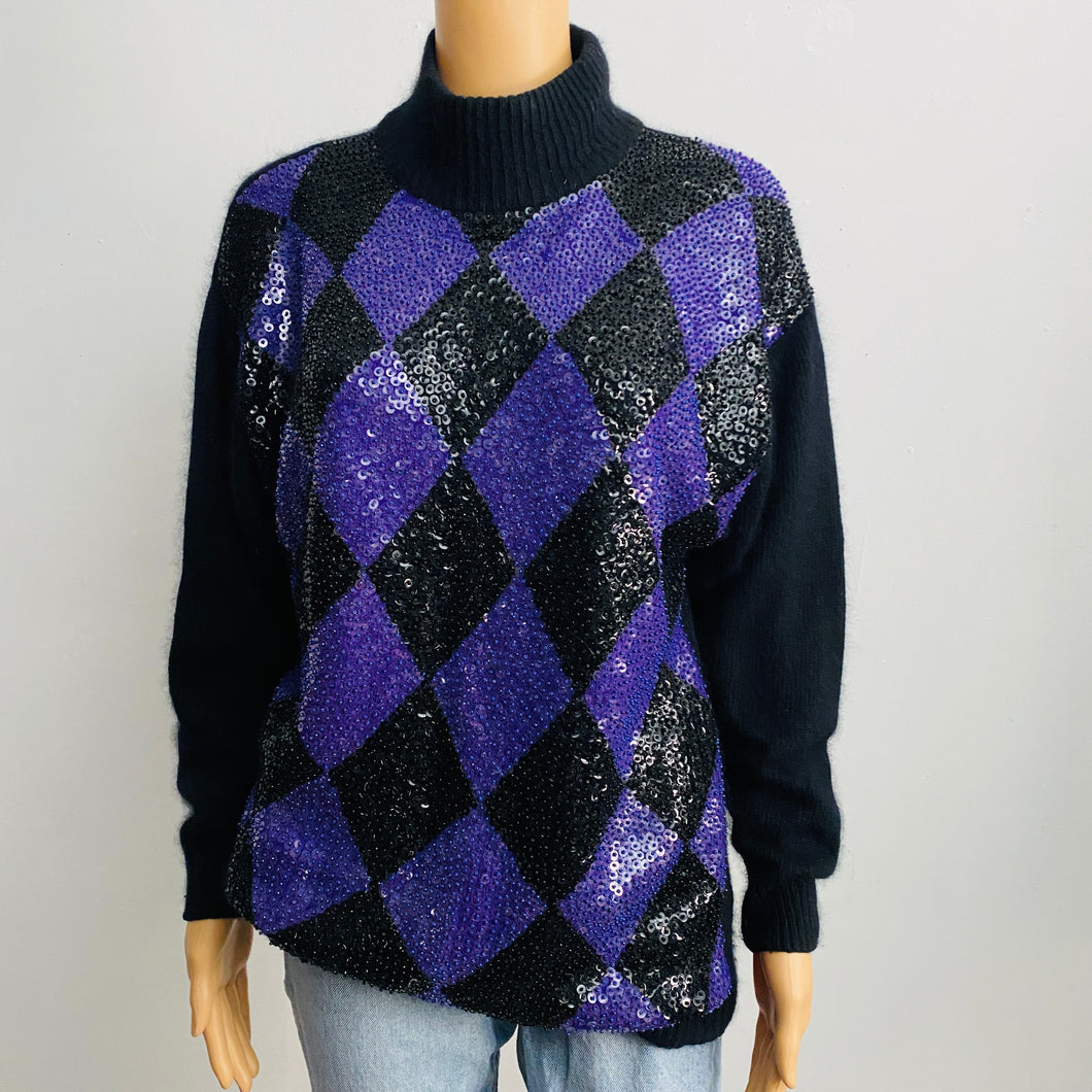 VTG Argyle Mock Neck Sweater Medium