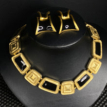 Load image into Gallery viewer, Vtg Gold Tone Black Necklace &amp; Earring Set
